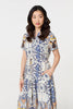 Grey | Patchwork Print Short Sleeve Midi Dress
