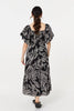 Black | Leaf Print Puff 1/2 Sleeve Midi Dress
