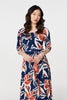 Navy | Floral Ruched 3/4 Sleeve Midi Dress
