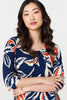 Navy | Floral Ruched 3/4 Sleeve Midi Dress
