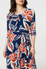 Navy | Floral Ruched 3/4 Sleeve Midi Dress
