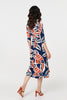 Navy | Floral Ruched 3/4 Sleeve Midi Dress
