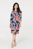 Navy | Floral Ruched 3/4 Sleeve Midi Dress
