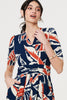 Navy | Floral V-Neck Pleated Midi Wrap Dress
