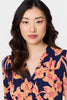 Navy | Printed Shirred Cap Sleeve Knee Length Dress
