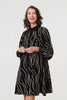 Black | Printed Long Sleeve Shirt Short Dress
