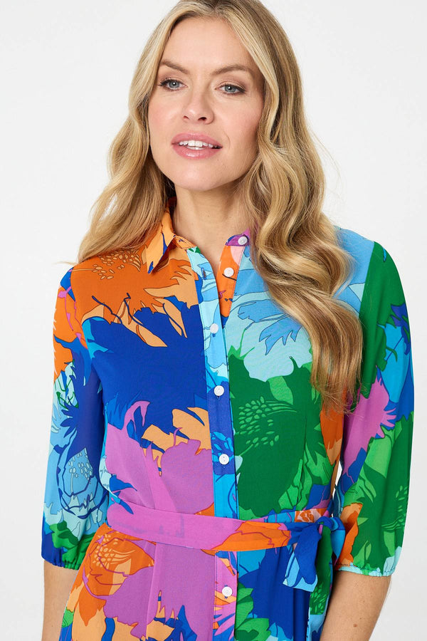 Blue | Abstract Floral 3/4 Sleeve Maxi Dress