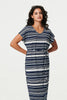 White | Striped Cap Sleeve Tie Waist Maxi Dress
