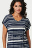 White | Striped Cap Sleeve Tie Waist Maxi Dress
