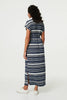 White | Striped Cap Sleeve Tie Waist Maxi Dress
