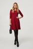 Red | V-Neck 3/4 Sleeve Short Skater Dress
