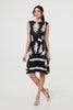 Black And White | Ikat Print Tie Front Knee Length Dress
