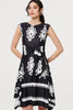 Black And White | Ikat Print Tie Front Knee Length Dress
