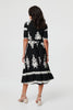 Black | Ikat Print 1/2 Sleeve Wrap Midi Dress
