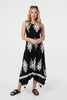Black And White | Ikat Print Sleeveless A-Line Midi Dress

