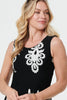 Black And White | Ikat Print Sleeveless A-Line Midi Dress
