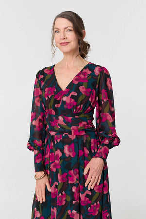 Green | Floral Ruched Long Sleeve Maxi Dress
