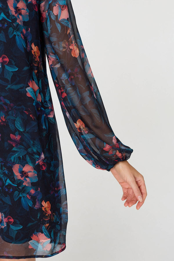 Blue | Floral Layered Long Sleeve Short Dress
