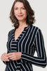 Blue | Striped Tie Waist Long Sleeve Midi Dress
