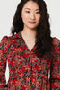 Red | Leaf Print Long Sleeve Jersey Dress
