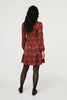 Red | Leaf Print Long Sleeve Jersey Dress
