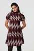 Burgundy | Geo Print Puff Sleeve Mini Skater Dress
