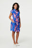 Blue | Marble Print Knee Length Shirt Dress
