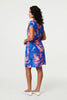 Blue | Marble Print Knee Length Shirt Dress
