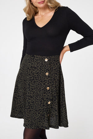 Black | Animal Print V-Neck Short Skater Dress
