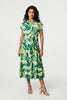 Green | Printed Cap Sleeve Belt Waist Midi Dress
