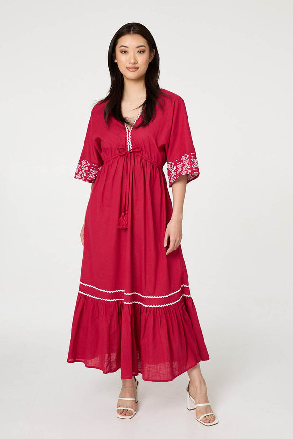 Pink | Embroidered Trim Empire Maxi Dress : Model is 5'9"/175 cm and wears UK8/EU36/US4/AUS8