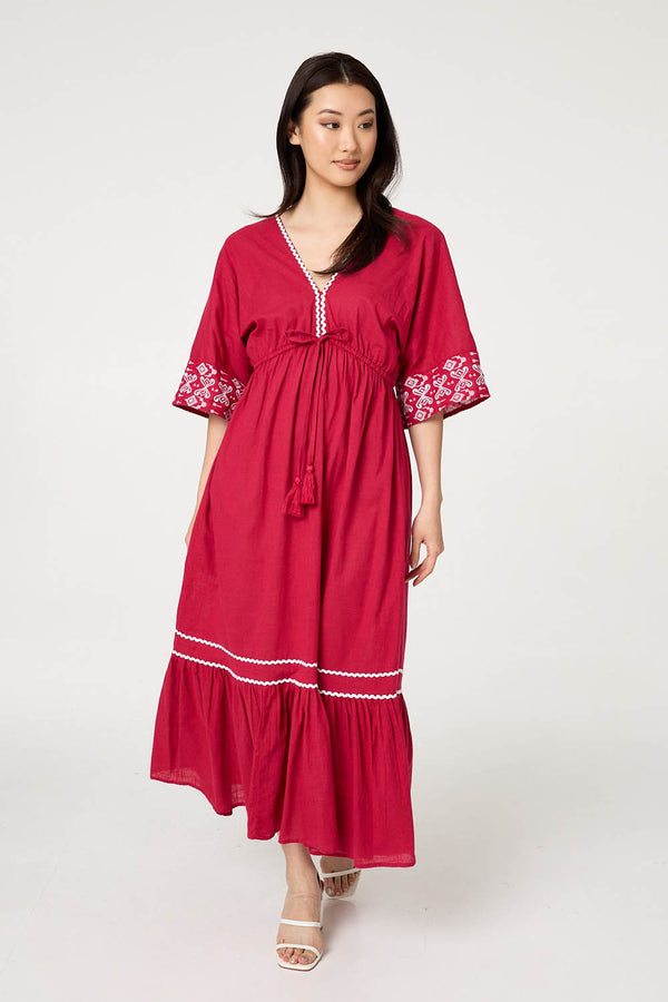 Pink | Embroidered Trim Empire Maxi Dress