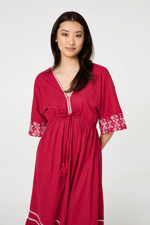 Pink | Embroidered Trim Empire Maxi Dress