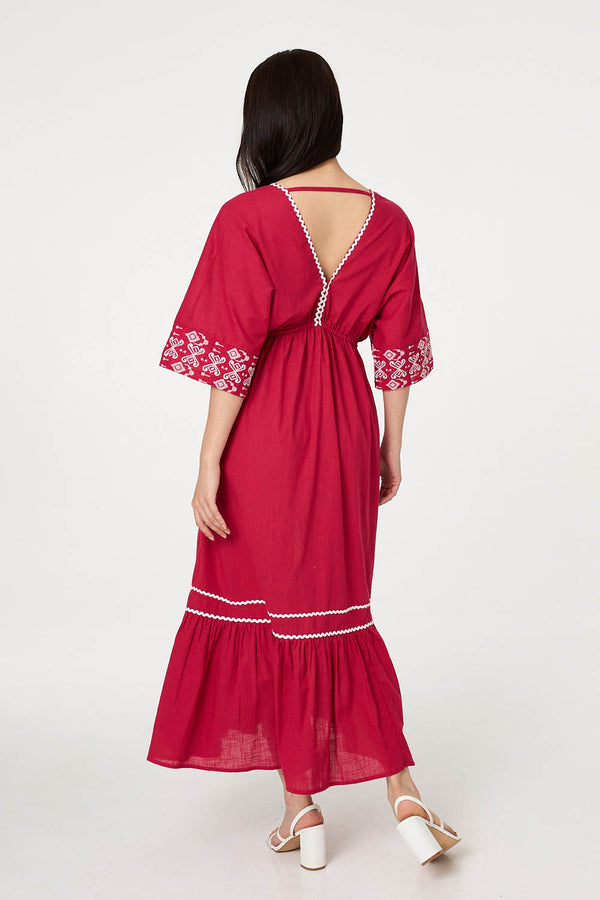 Pink | Embroidered Trim Empire Maxi Dress