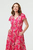 Pink | Printed Cap Sleeve Ruched Maxi Dress
