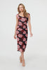 Pink | Floral Semi Sheer Cap Sleeve Midi Dress
