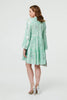 Light Green | Printed 3/4 Sleeve Tiered Short Dress
