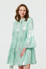 Light Green | Printed 3/4 Sleeve Tiered Short Dress
