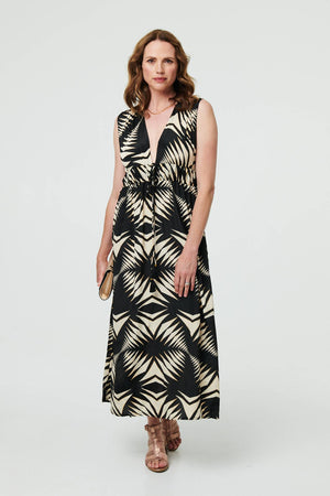 Black | Geo Print Sleeveless Maxi Dress
