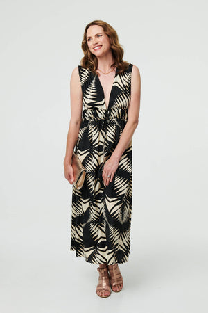 Black | Geo Print Sleeveless Maxi Dress
