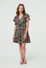 Black | Printed Frilled Sleeve Short Dress
