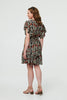 Black | Printed Frilled Sleeve Short Dress

