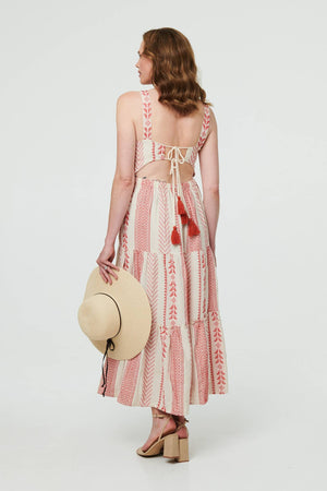 Coral | Printed Sleeveless Tiered Midi Dress
