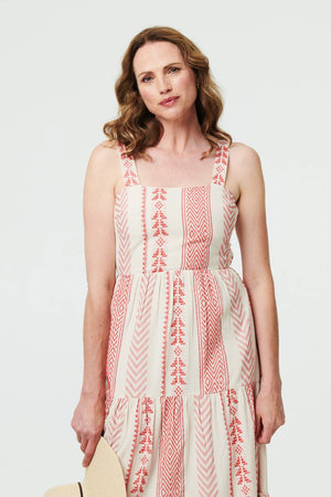 Coral | Printed Sleeveless Tiered Midi Dress
