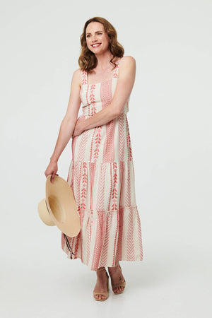 Coral | Printed Sleeveless Tiered Midi Dress
