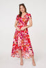 Red | Printed Short Sleeve Wrap Midi Dress
