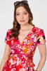 Red | Printed Short Sleeve Wrap Midi Dress
