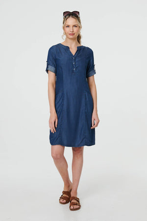 Blue | Denim Relaxed Button-Front Short Dress
