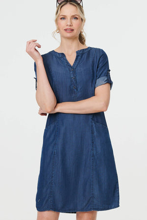 Blue | Denim Relaxed Button-Front Short Dress
