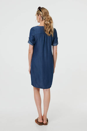 Blue | Denim Relaxed Button-Front Short Dress
